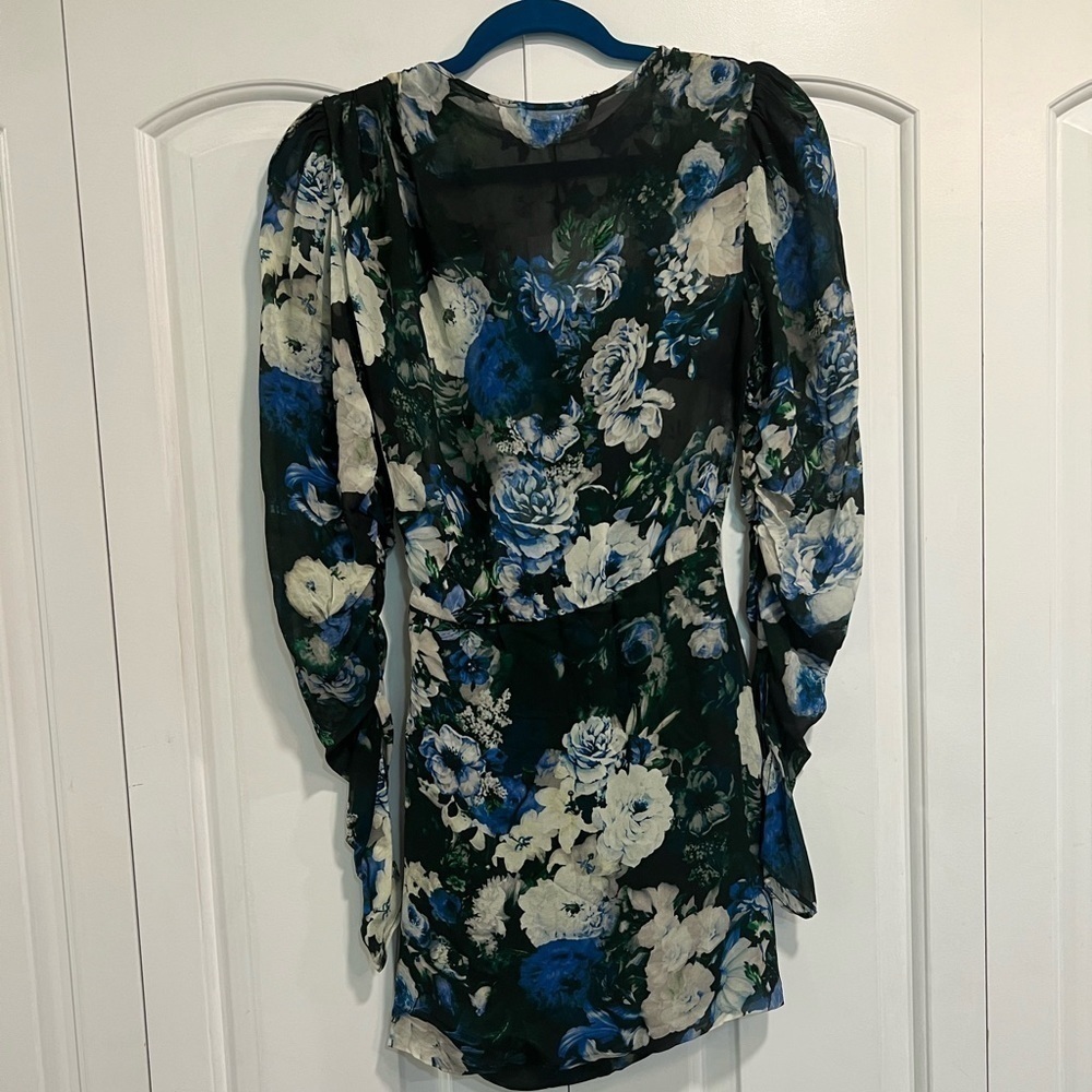 ZARA sheer top floral ruched mini dress with ruched sleeves - Picture 7 of 11